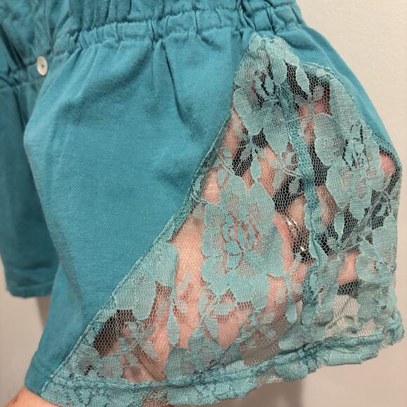 Y2K Fairy Tank Size XL Teal Lace Inset Festival Button Front Surf Beach Coquette - Picture 4 of 11